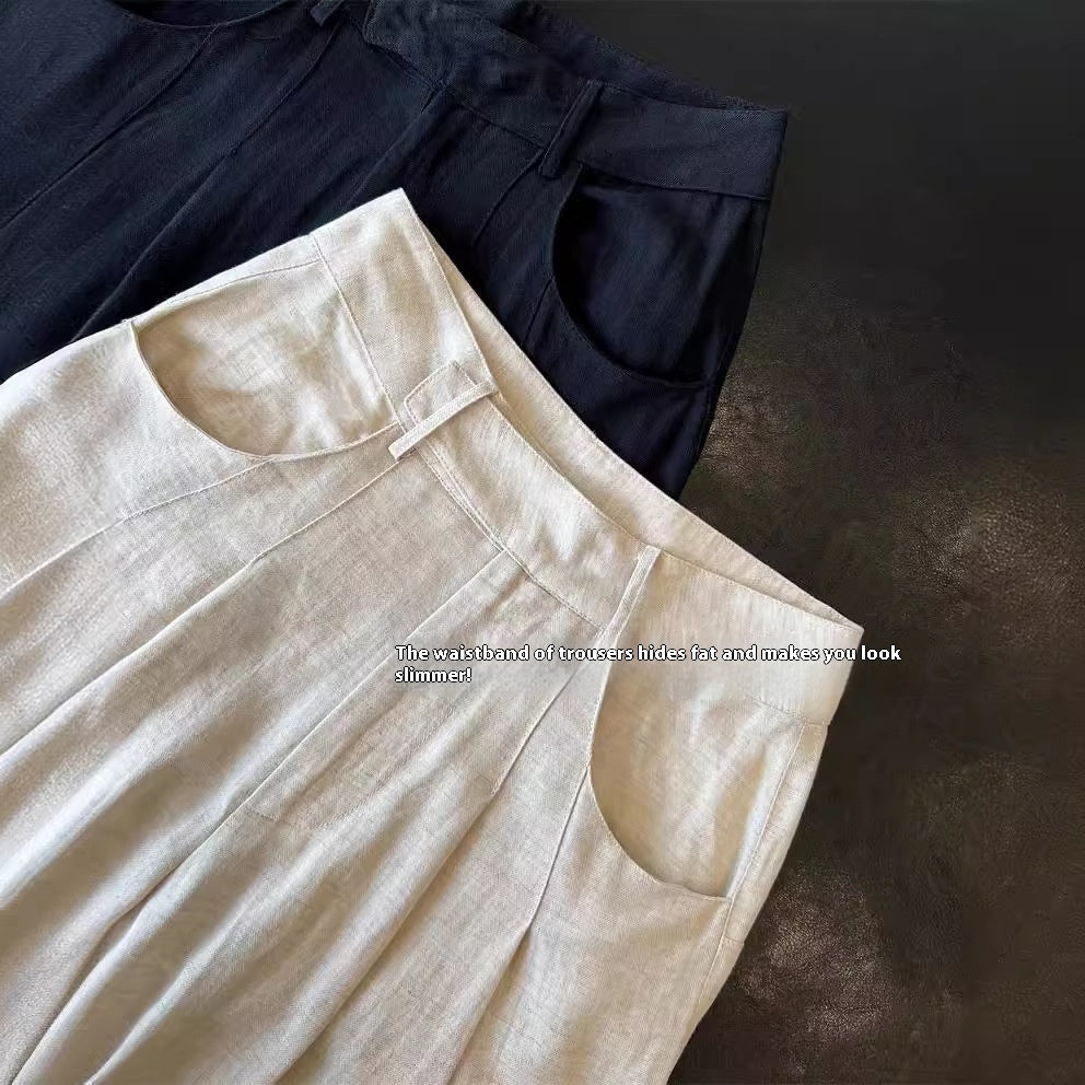 Tencel Linen Wide-leg Pants Thin High Waist Casual Sun-proof Cotton Linen Straight Trousers nyaabs.com