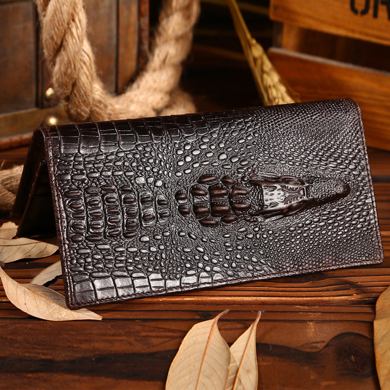 Men's Oil Wax Leather Long Wallet Grain Leather Casual - Nyaabs