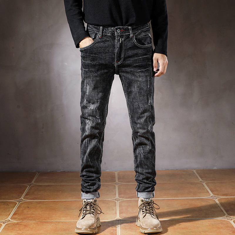 Black Ripped Long Jeans Male - Nyaabs