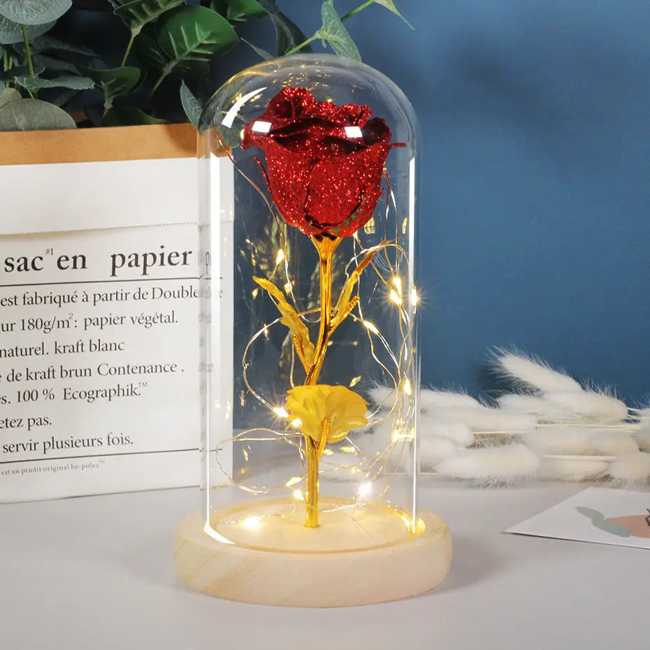 Valentines Day Gift  For Girlfriend Eternal Rose Flowers LED Light In Glass Cover Day Wedding Decoration Favors Mother Day Female Gift  Gift - Nyaabs