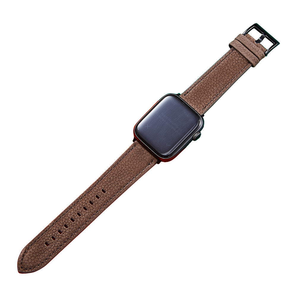 Suitable For  Iwatch SE Strap Lychee Pattern Oil Wax Leather Strap New Silicone Leather Strap - Nyaabs