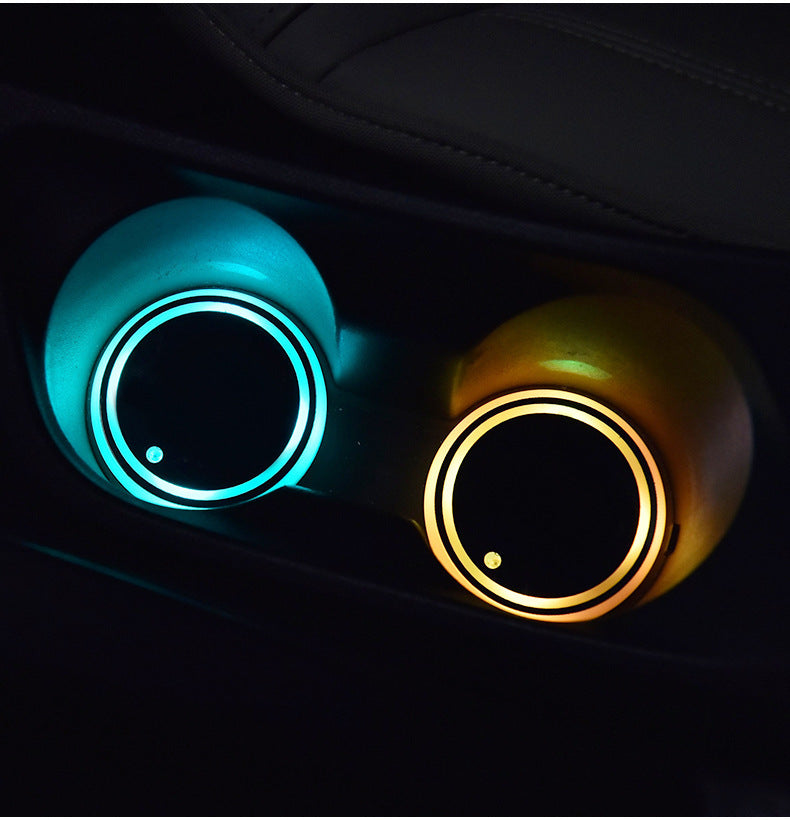 Colorful Cup Holder LED Light-up Coaster Solar & USB Charging Non-slip Coaster Ambient Light For Car Automatically - Nyaabs