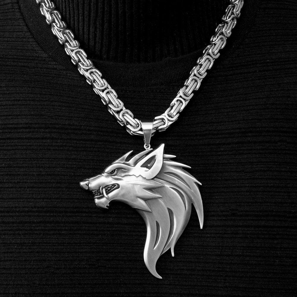 Wolf head pendant necklace men - Nyaabs