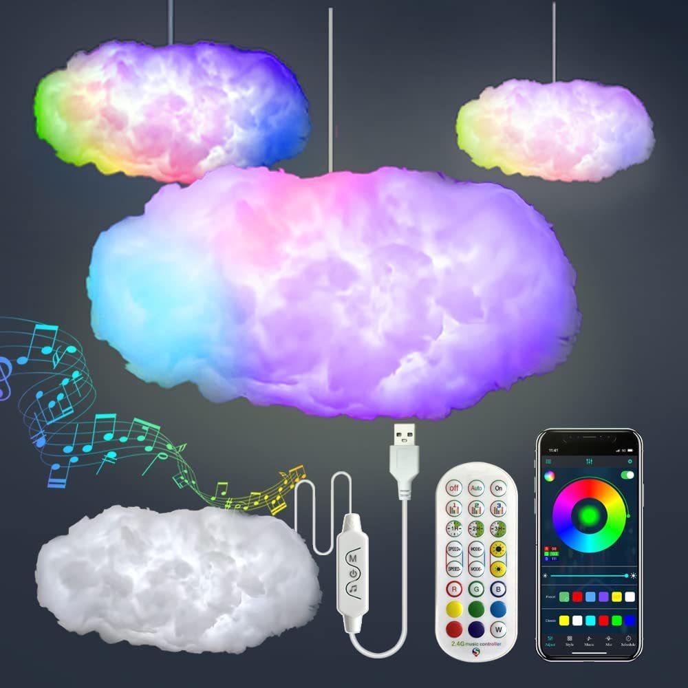 USB Cloud Light APP Control Music Synchronization 3D RGBIC Ambient Light Lightning Simulation Clouds Bedroom Room Light nyaabs.com