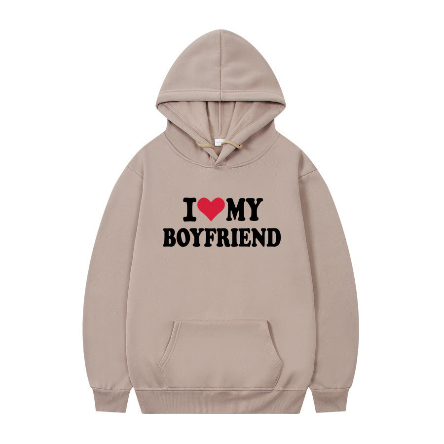 I Love My Boyfriend Print Hoodie Sweatshirt Pullover - Nyaabs