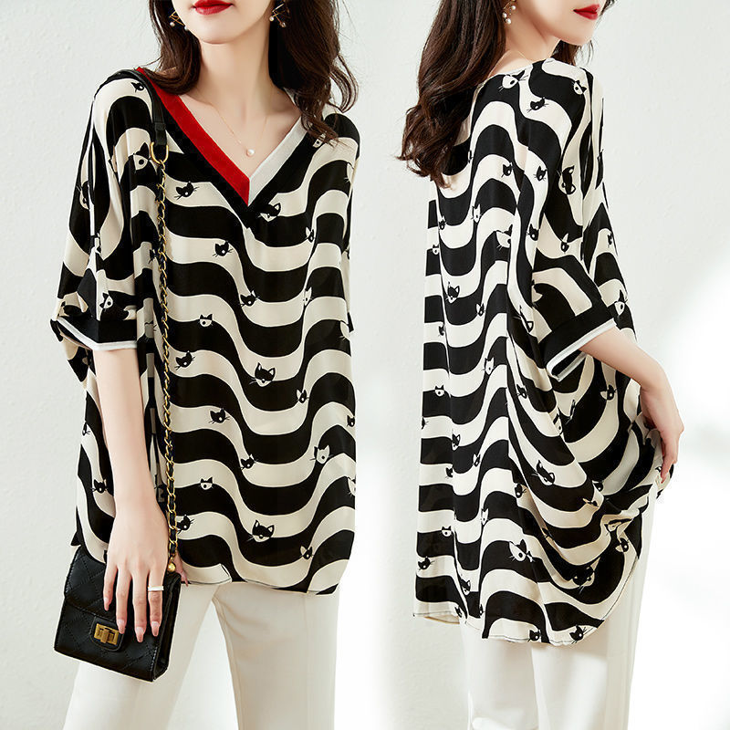 Striped Half Sleeve New Chiffon Shirt Women nyaabs.com