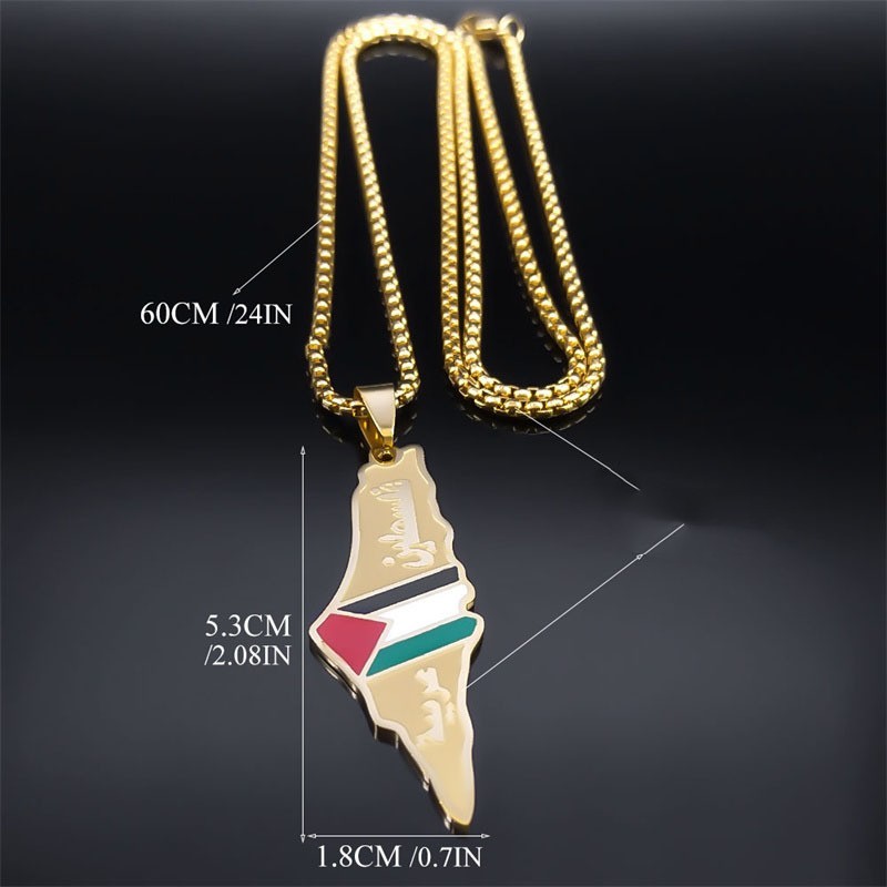 Palestine Israel Map Pendant Necklaces For Men Women Stainless Steel Gold Color Palestinians Ethnic Map Jewelry Gifts - Nyaabs