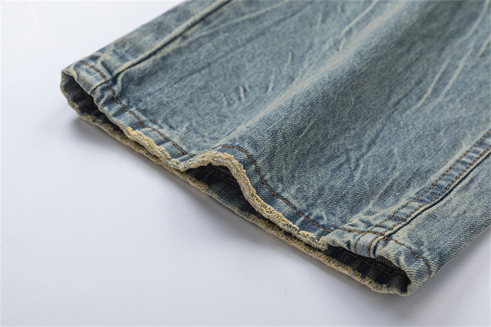 Washed And Worn Worn Denim Trousers Men's Pleated - Nyaabs