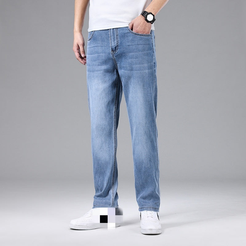 Men's Thin Loose Straight Ice Silk Jeans - Nyaabs