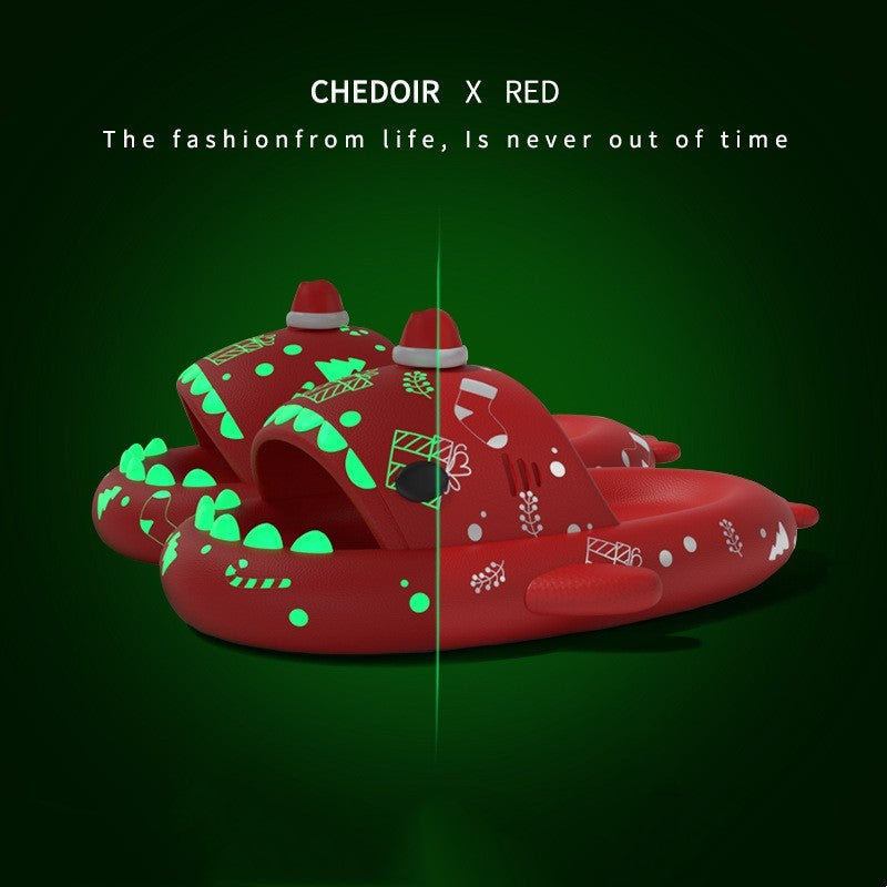 Halloween And Christmas Shoes Ins Luminous Shark Slippers Couple Men Women House Shoes Non-slip Bathroom Slippers Home - Nyaabs