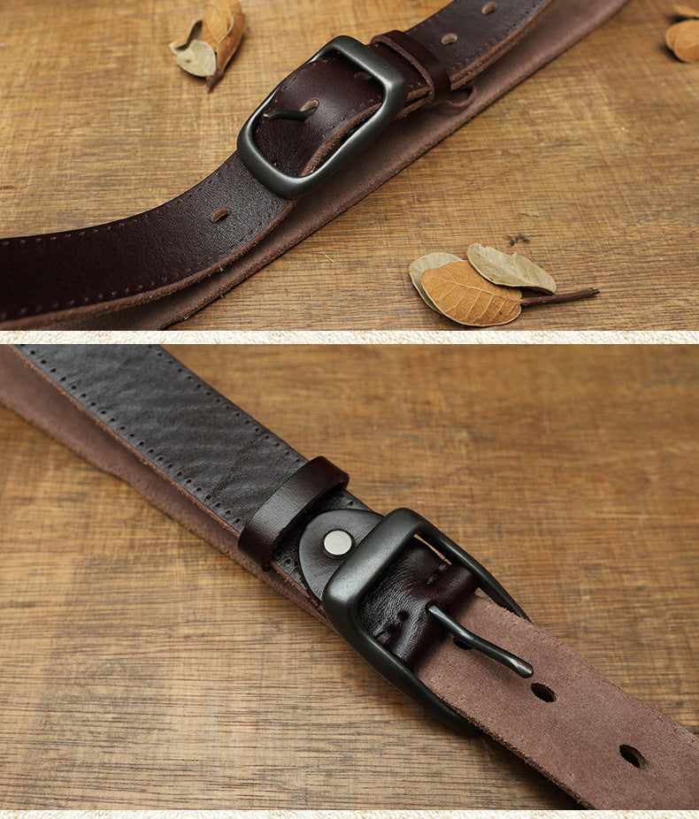 Pin Buckle Head Layer Pure Genuine Leather Casual Retro Hand Student Belt - Nyaabs