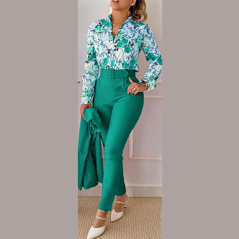 Women's Clothing New Elegant Printed Trousers Long Sleeve Fashion Casual Set - Nyaabs