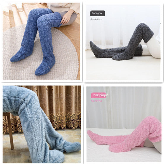 Over Knee High Fuzzy Long Socks Winter Warm Cold Leg Knee Joint Cold-proof Stockings Home Floor Sleeping Socks - Nyaabs