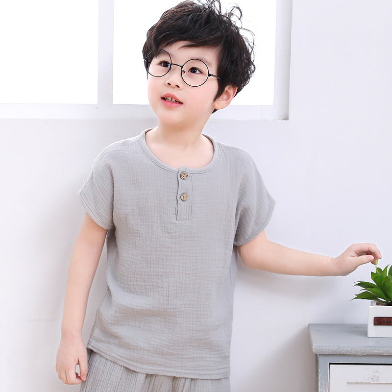 Boy short-sleeved cotton and linen T-shirt - Nyaabs