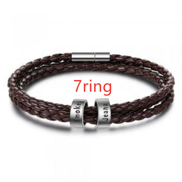 Personalized Mens Braided Genuine Leather Bracelet Stainless Steel Custom Beads Name Charm Bracelet For Men With Family Names - Nyaabs