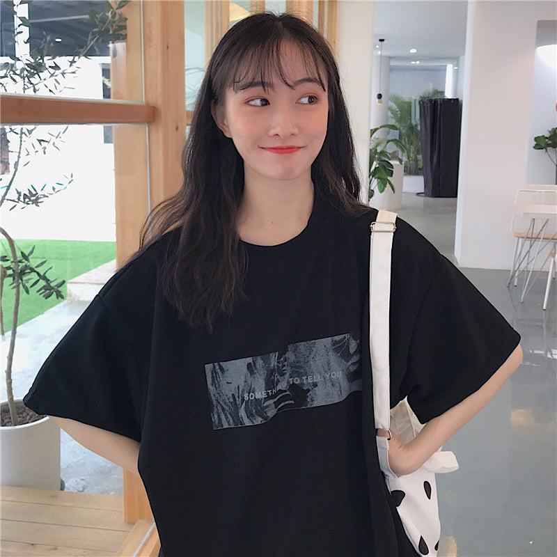 Hong Kong Style Super Fire Cec Short-sleeved T-shirt Female Korean Style Tide Ins Hong Kong Style Lazy Style Loose Top - Nyaabs