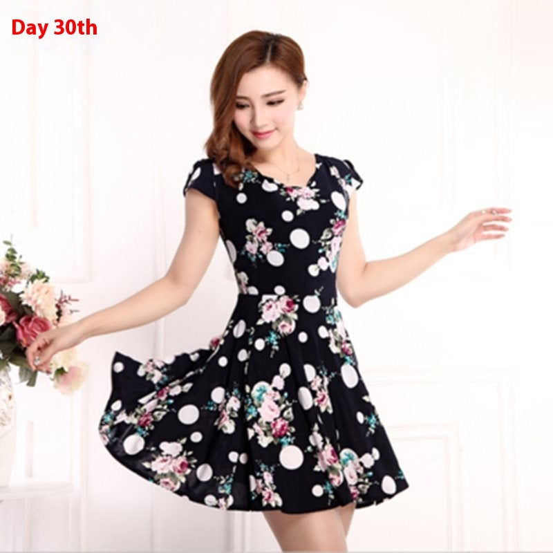 Short Sleeve Mid-length Summer Floral Skirt - Nyaabs