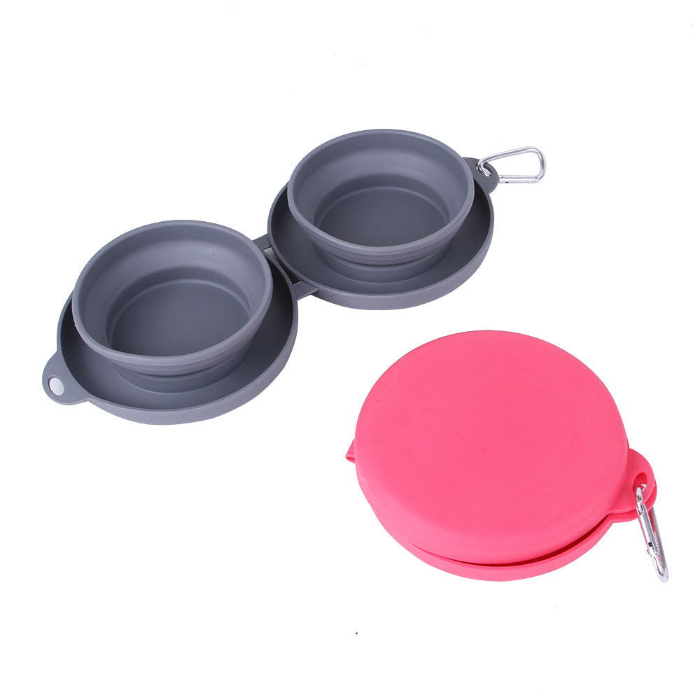 Rubber Foldable Double Bowl Pet Feeding Bowl Pets Supplies Dog Cat Bowls nyaabs.com