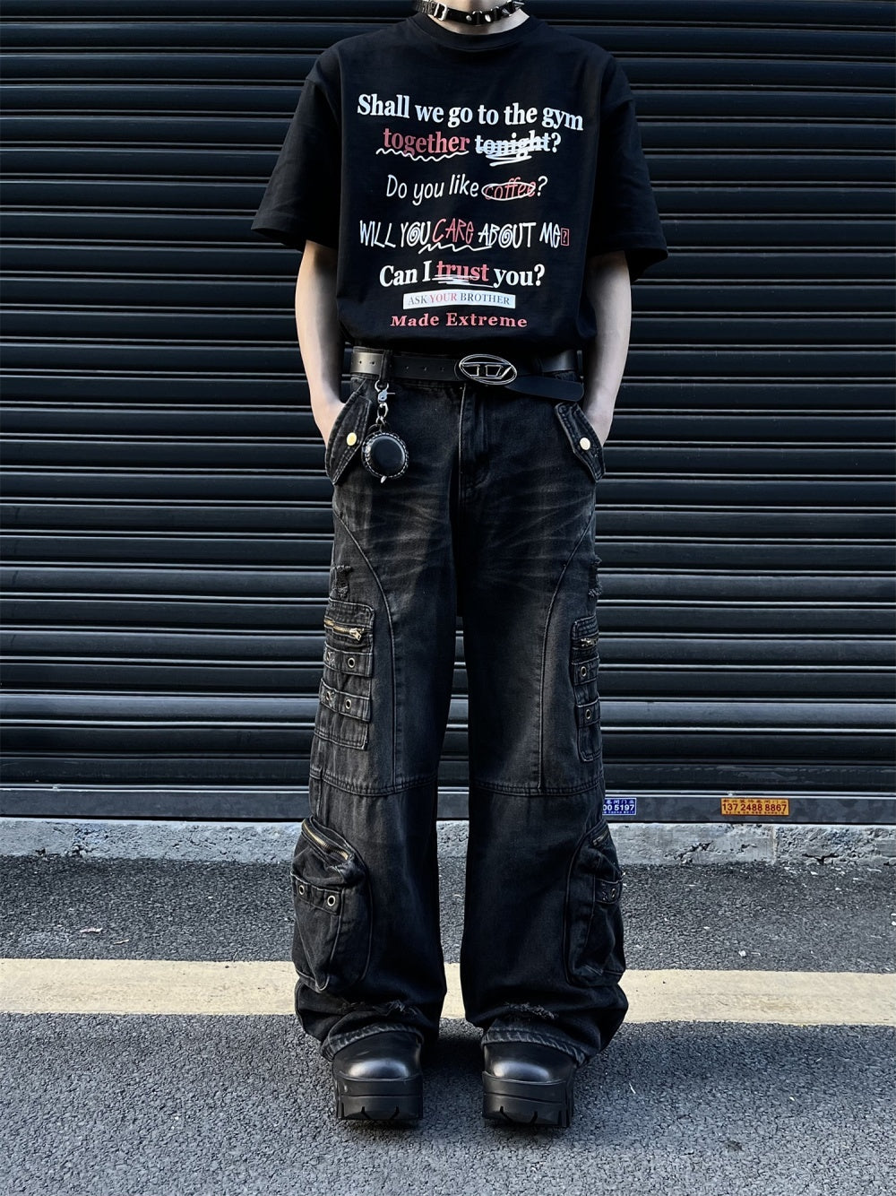 Retro Tattered Jeans Big Pocket Jeans Loose-fitting Wide-leg Trousers - Nyaabs