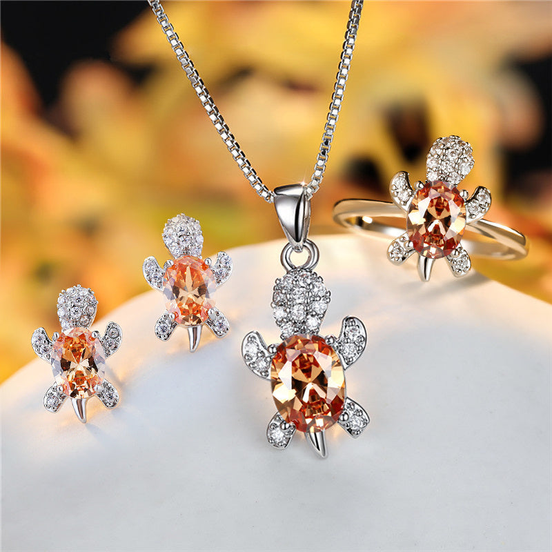 Fashion Oval Zircon Pendant Turtle Shape Necklaces With Rainbow Stone Multicolor Animal Necklace Jewelry For Woman And Children - Nyaabs