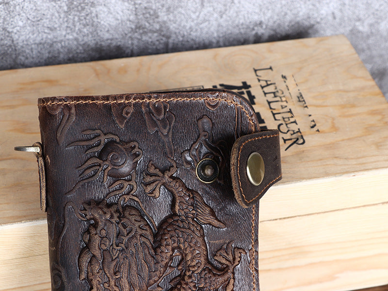 Fashion Vintage Crazy Horse Leather Men's Wallet Embossed - Nyaabs