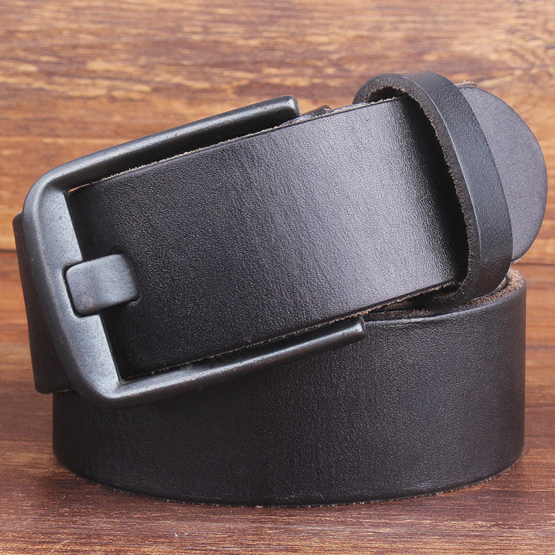 Leather Head Layer Pure Cowhide Wide Pin Buckle Belt - Nyaabs