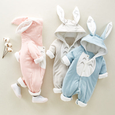 The new cotton padded cotton baby romper thickened chinchilla hooded cotton baby Onesies newborn go climbing clothes - Nyaabs