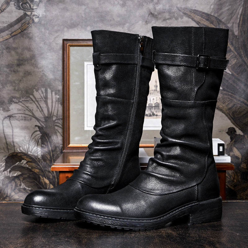 Men's High Top Long Platform Side Zip Biker Boots - Nyaabs