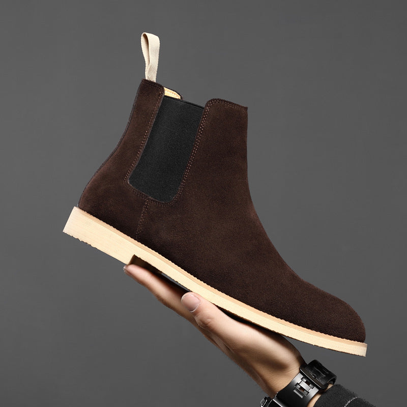 Boots Pointed Toe British Martin Boots Men's Nubuck Leather High-top Ankle Boots - Nyaabs