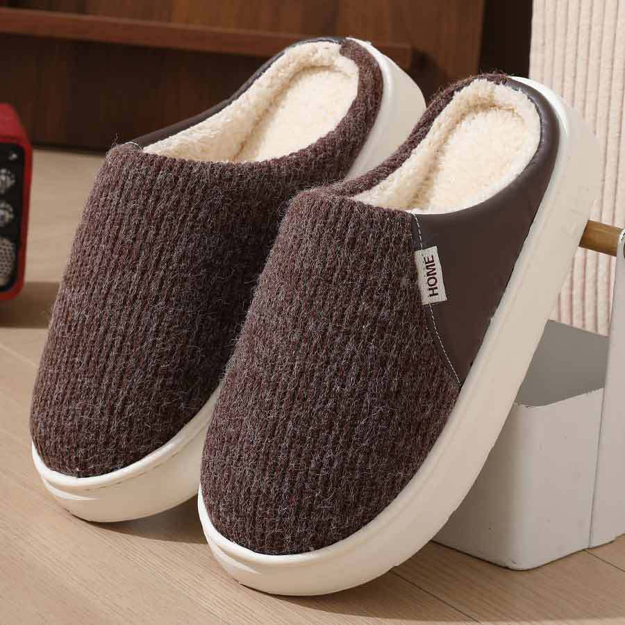 Winter Warm Plush Home Slippers Lightweight Thick Bottom Silent Non-slip Floor Bedroom Slippers Couple House Shoes Women Men - Nyaabs