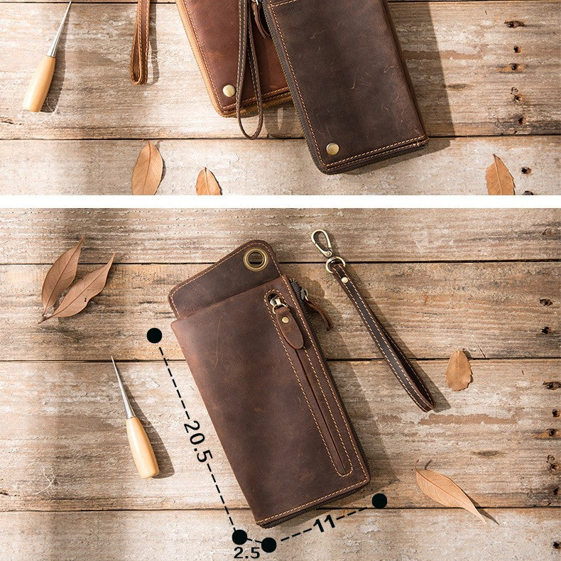 Genuine Leather Large Capacity Zipper Phone Bag - Nyaabs