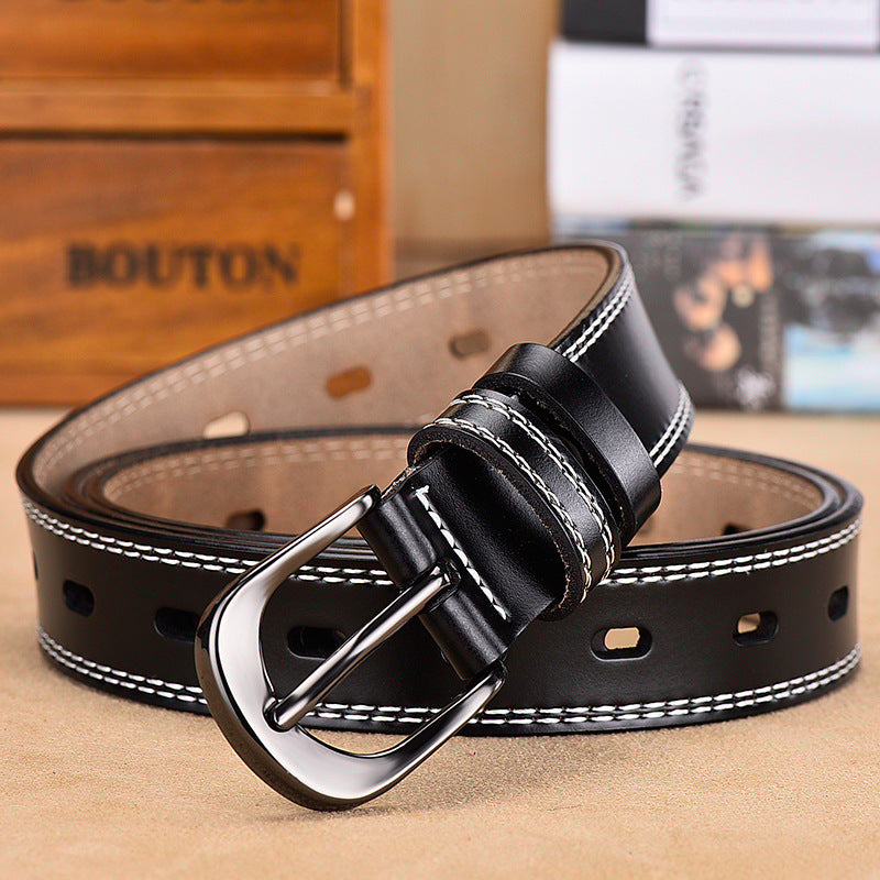 All-match Women's Belt Simple Black Pin Buckle Width - Nyaabs