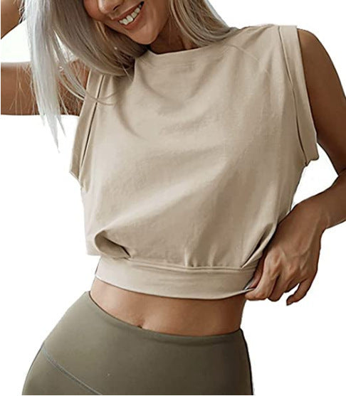 Sexy Navel-Exposed Sweatshirt Summer Loose Sleeveless T-Shirt Running Fitness Yoga Crop Tops Womens Clothing - Nyaabs