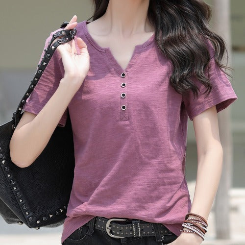 Women's Cotton Short-sleeved T-shirt Loose Bottoming Shirt - Nyaabs