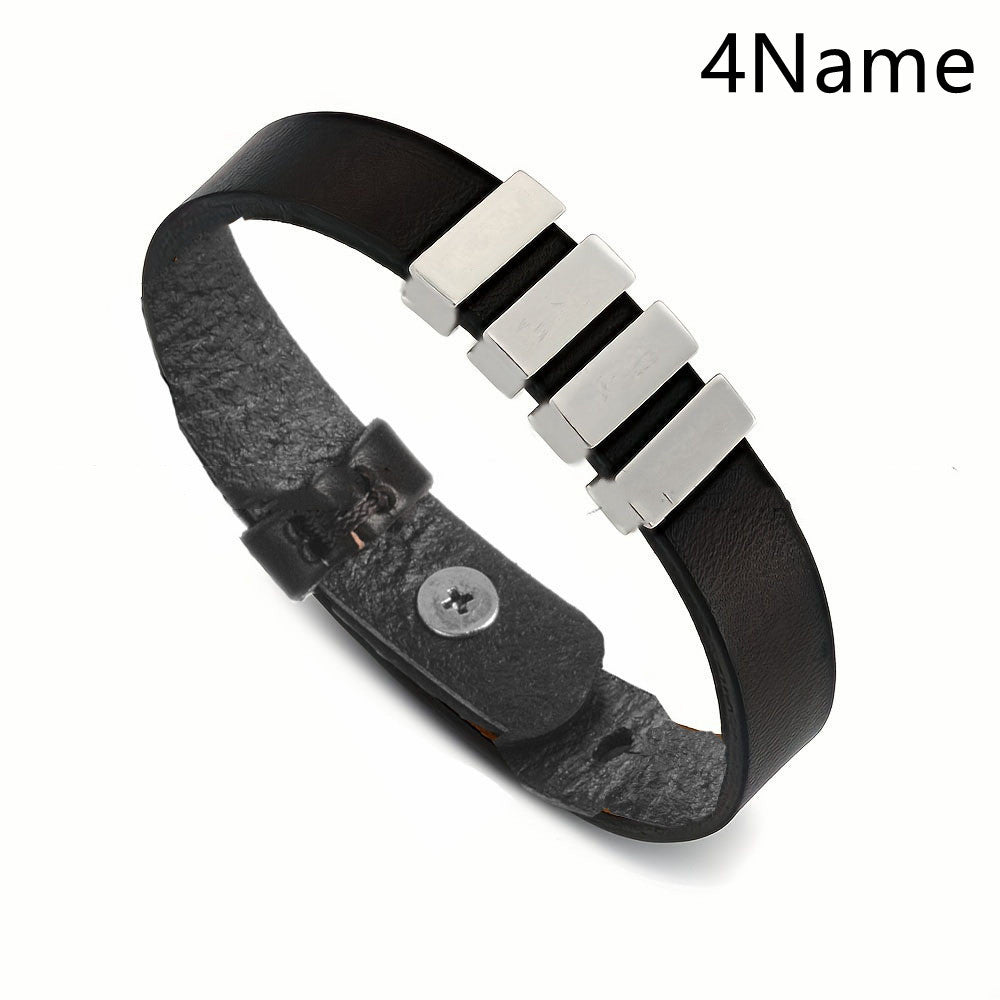 Customized Family Names Bracelet For Men Personalized Engraved Stainless Steel Beads Leather Bracelets Bangle Father's Day Gifts - Nyaabs