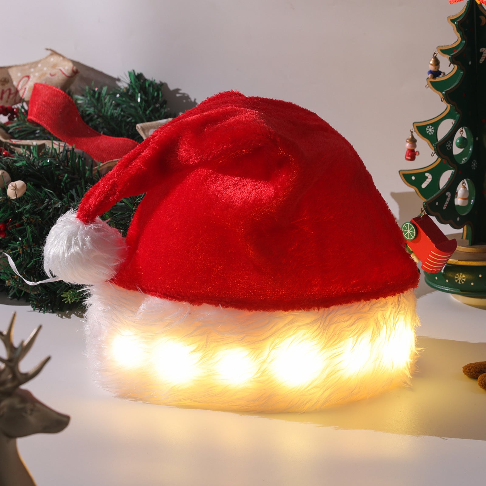 Christmas Hat LED Light Plush Children's Adult Christmas Decorations Christmas Supplies Luminous Santa Hat Home Decoracion - Nyaabs