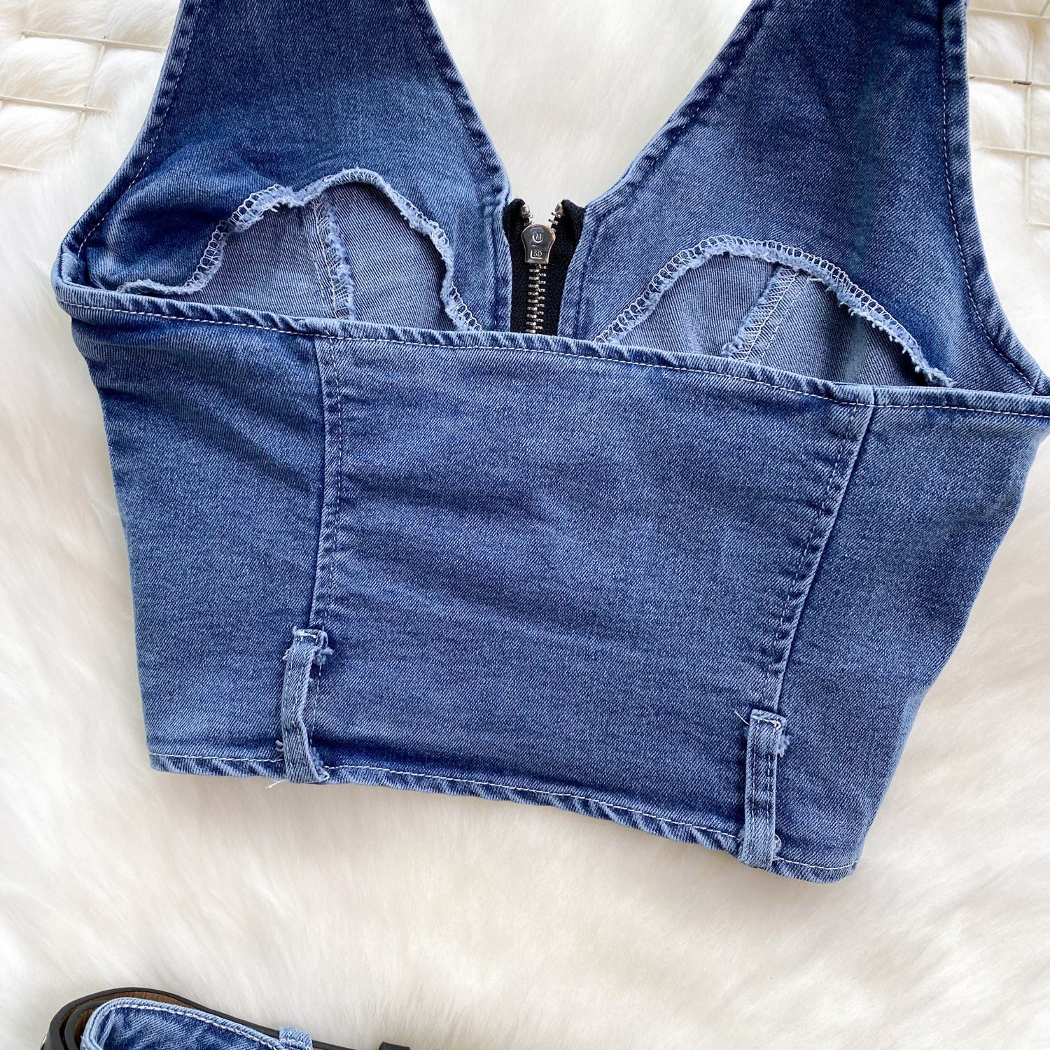 Women's Retro Slim Short Sleeveless Halter Denim Vest Two-piece Set nyaabs.com