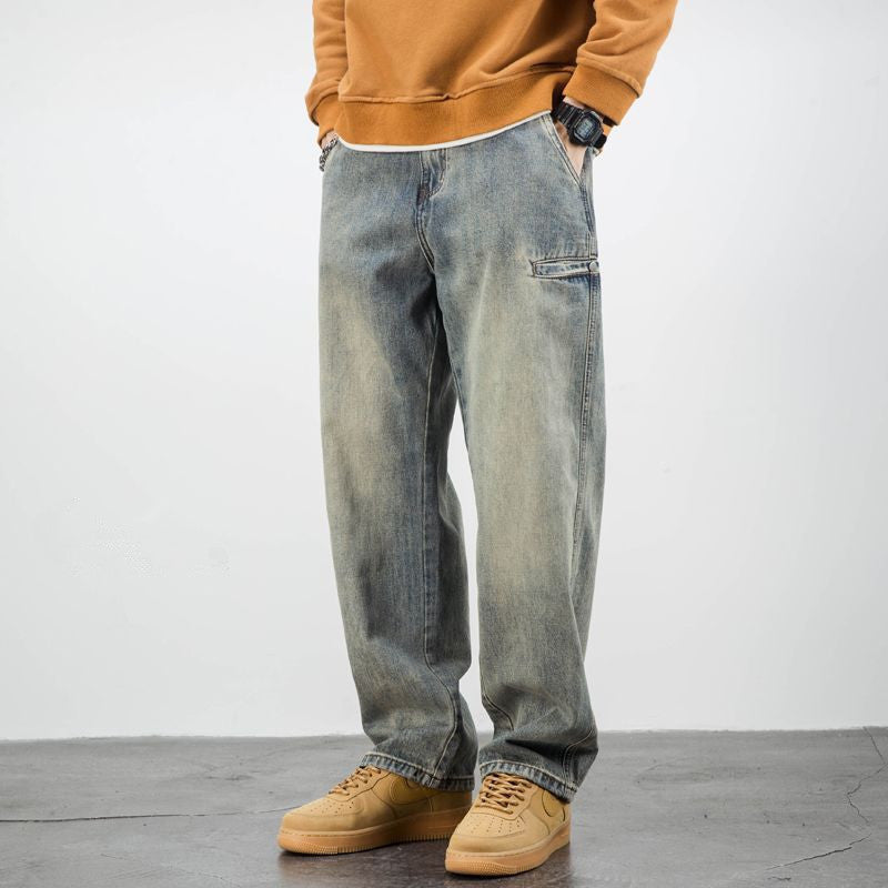 American Casual Yellow Mud Dyed Jeans Straight Loose - Nyaabs