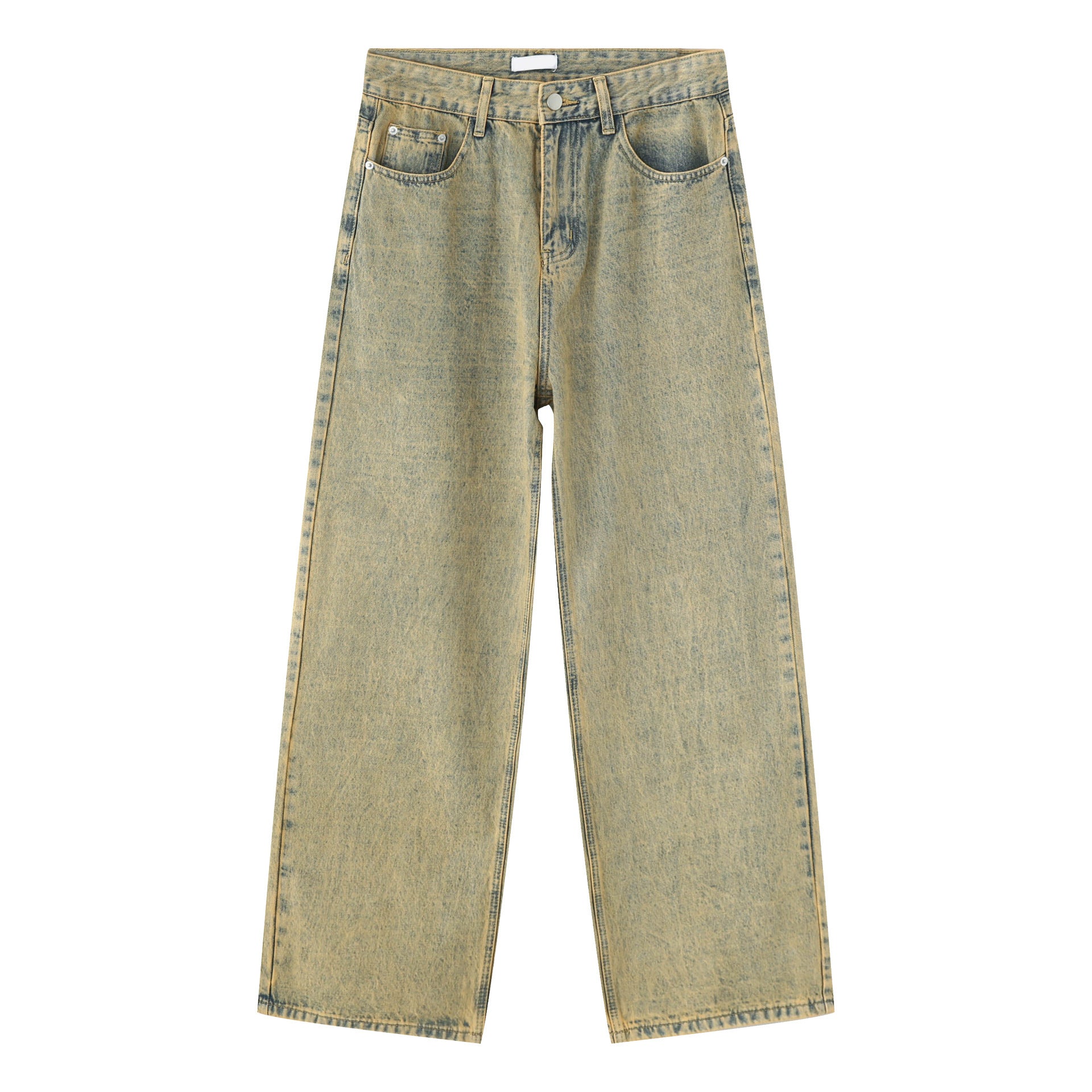 Washed Distressed Yellow Mud-color Straight Jeans - Nyaabs