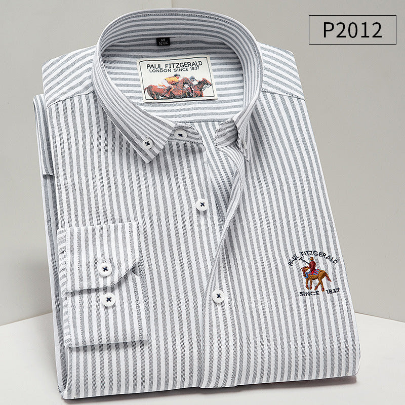 Mens Young And Middle Aged Pure Cotton Business Casual Oxford Shirt My Store