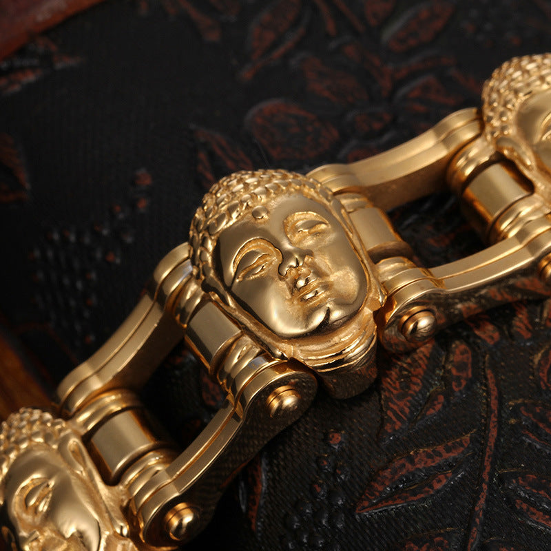 Titanium Gold Buddha Bike Chain Bracelet Men - Nyaabs