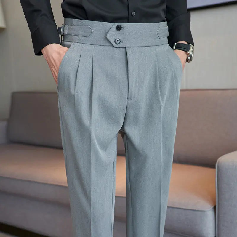 Men's Mid High Waisted Drape Style Long Casual Pants - Nyaabs