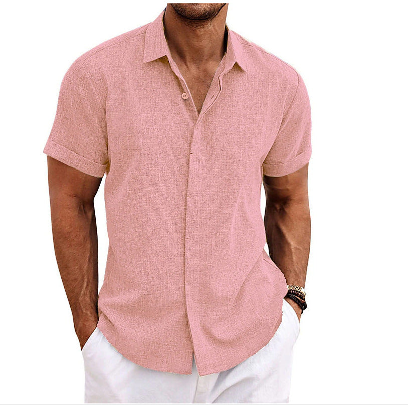 Men's Solid Color Loose Linen Short-sleeved T-shirt - Nyaabs