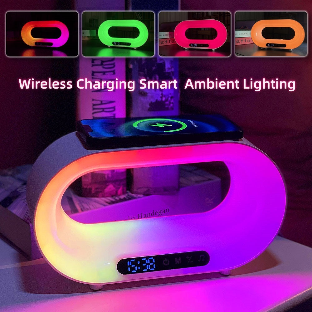 Multi-function 3 In 1 LED Night Light APP Control RGB Atmosphere Desk Lamp Smart Multifunctional Wireless Charger Alarm Clock nyaabs.com