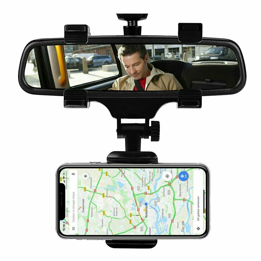 Universal Car Rear View Mirror Mount Stand GPS Cell Phone Holder 360 Rotation - Nyaabs