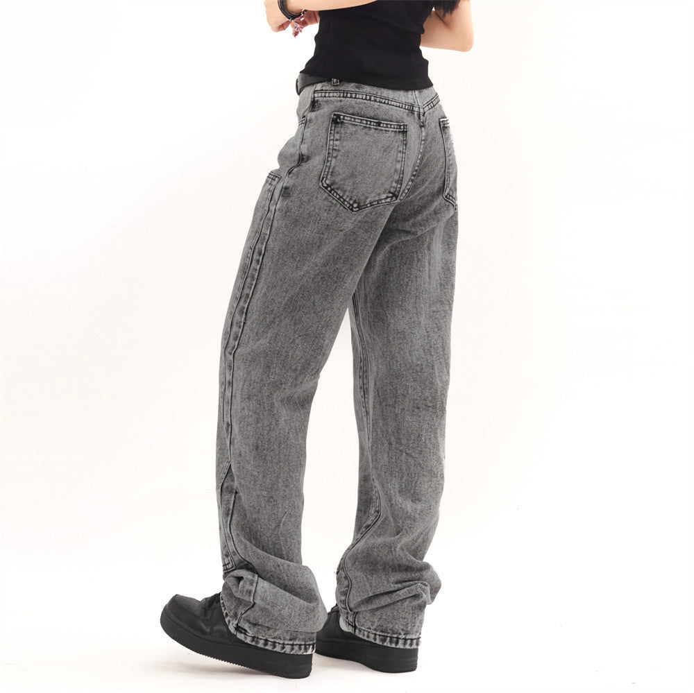 Heavy Industry Washed And Worn Denim Cargo Pants Retro Loose Wide Leg Straight Mop Trousers - Nyaabs