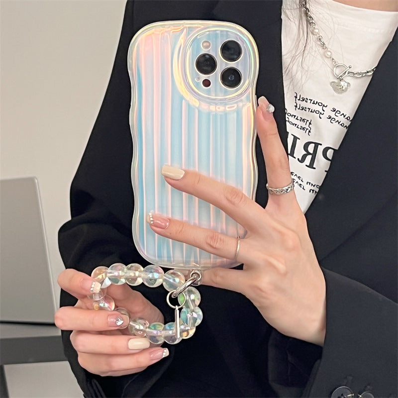 Laser Wave Silicone Phone Case Gradient Laser Stripes Bracelet Case For IPhone 14 13 12 11 Pro Max Plus Bead Chain - Nyaabs