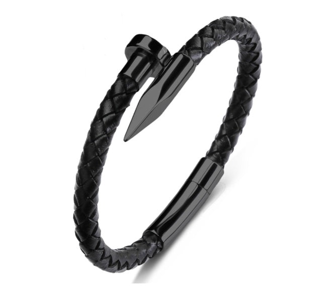 Men Genuine Leather Bullet Nail Bracelet - Nyaabs