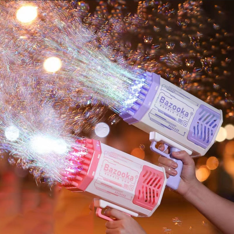 Bubble Gun Rocket 69 Holes Soap Bubbles Machine Gun Shape Automatic Blower With Light Toys For Kids Pomperos - Nyaabs