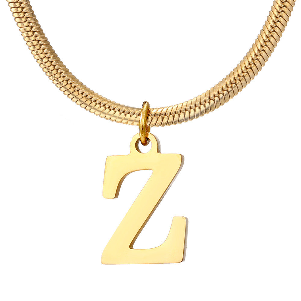 Minimalist A-Z Letter Pendant Necklace For Women Stainless Steel Gold Color Snake Chains Jewelry Birthday Gift - Nyaabs